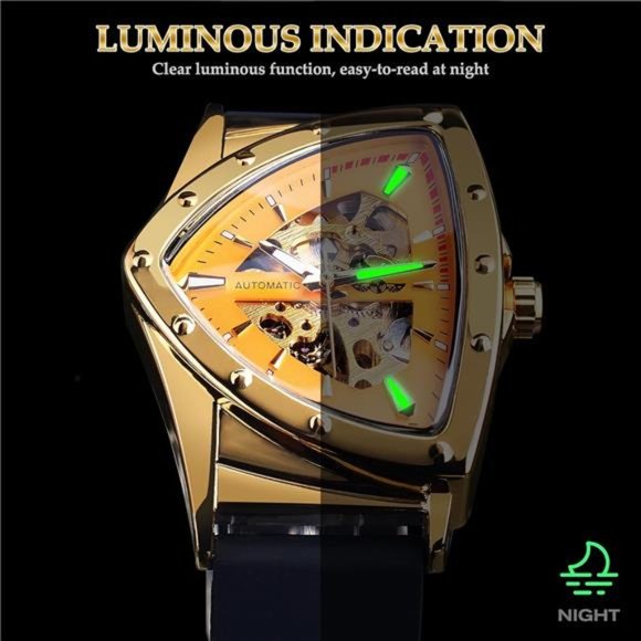 Skeleton Watches for Men, Automatic Mechanical Watch with Triangle Dial,Luminous - Picture 6 of 6